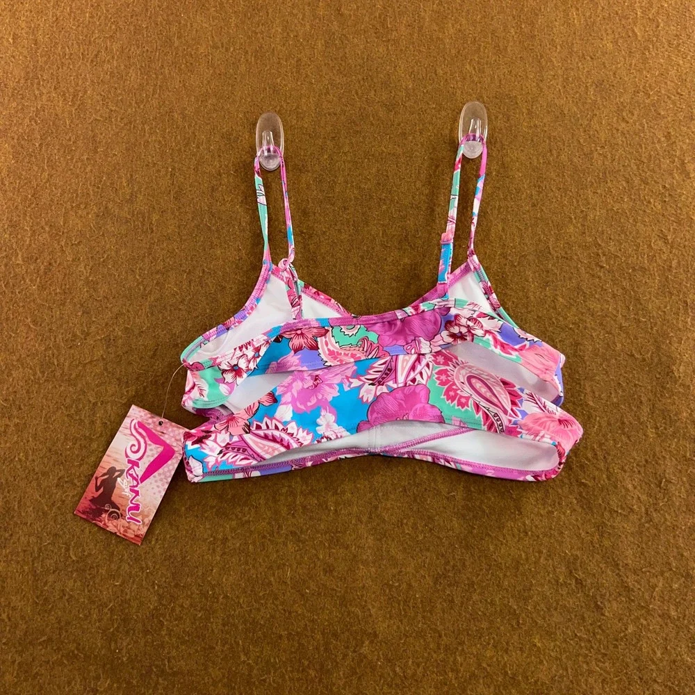 Kanu Surf Girls 16 Purple Floral Louisa Wrap Bikini Swim Top NWT